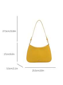 新款时尚百搭纯色PU防水面料字母图案装饰设计单肩马鞍包，女士优雅钱包，拉链开合单肩包，商务通勤包，适合逛街、聚会、节日礼物