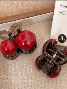 2pcs/Set Cute Red Cherry Hair Clips, Valentine's Day Small Gift, Solid Color, Acrylic Hair Accessories Fashion Hair Claw Clips Autumn Accessories Fall Hair Clutch Winter Accessories For Vacation Outfits Woman - Multicolor - View 7