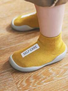 1 Pair Solid Color Anti-Slip Toddler Socks With Leather Sole, 0-4 Years Old