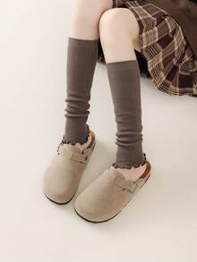 1/3/5 Pairs Girls Calf Leg Warmers, Sweet Ballet Style Ruffle Trim, Knitted Warm Leg Warmers, Solid Color Knee High Leg Warmers, Spring Autumn