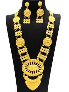 1Set New Popular 24K Alloy Dubai Jewelry Set For Women Necklace Earrings  Thailand Bride Wedding Gifts - Yellow Gold - View 22