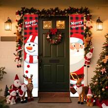 1 par de bandeiras decorativas de Natal, lindas bandeiras de decoração para pendurar na varanda de Natal, decoração elegante para áreas internas e externas, ideal para varanda, quintal, garagem e decoração de casa - Estilo C - Ver 4