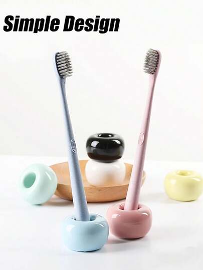 Fashionable Macaron Color Ceramic Toothbrush Holder - Cute Mini Bathroom Vanity Stand, Freestanding Design, No Power Needed, Creative Japanese Style Toothbrush Holder, Ceramic Toothbrush Holder, Round Ceramic Toothbrush Holder, Ceramic Razor Stand. 1/5/20 Toothbrush Head Storage Box, Protective Case, Portable Travel Toothbrush Box.
