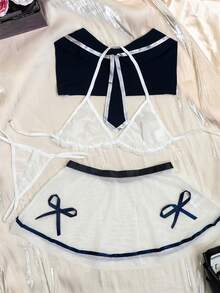 4pcs Women's Sexy Mesh Perspective Three-Point Role-Playing Halloween JK Sailor COS Uniform Lingerie Set Suitable For Home, Role-Playing Or Party Use,Sexy Lingerie