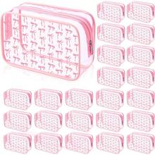 Kacctyen 24 Pcs Pink Bow Cosmetic Bag Coquette Preppy PVC Makeup Bag Bulk Zippered Travel Toiletry Pouch Gift For Women Birthday Party Favor Organizer - 粉色 - 查看 1