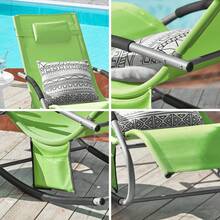 SoBuy Set Of 2 Sun Lounger Garden Chair Recliner With Cushioned Pillow & Side Pocket Garden Rocking Chair With Steel Frame 150kg Capacity Outdoor Garden Furniture For Patio Poolside OGS28x2 - Green - View 9