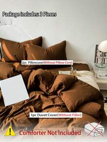 1 Skin-Friendly Soft & Comfortable 3 PiecesDuvet Cover Set (1*Duvet Cover + 2*Pillow Shams), Machine Washable, Suitable For All Seasons, Brown - Rust Brown - View 2