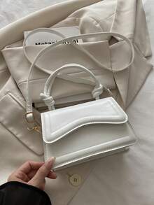 New Fashion Women's White Solid Color Pu Leather Square Handbag, Simple And Stylish Design, Suitable For Outdoor, Shoulder Bag With Removable And Adjustable Shoulder Strap - White - View 3