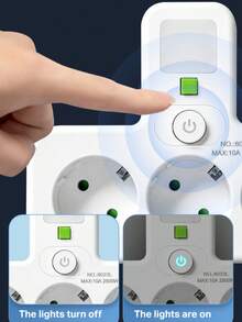 Enchufe de alimentación de la UE con 4 tomas de CA, interruptor de luz nocturna independiente, compatible con 110V/250V, adecuado para la vida diaria, el hogar, la oficina, los viajes y diversos otros escenarios.