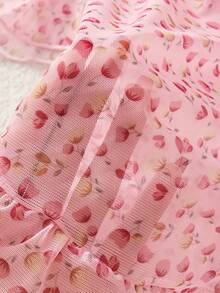 2 Pieces Women's Sexy Pink Floral Print Lingerie Set - Pink - View 5