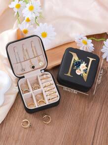 1pc Floral Rose Initial Jewelry Box, A-Z PU Leather White Portable Travel Jewelry Box, Black Jewelry Storage Box, Pink Mini Portable Zipper Jewelry Box, Necklace, Ring Pendant, Bracelet, Earring Storage Box, Jewelry Packaging Box, Suitable For Mother's Gift, Wedding Gift, Bridesmaid Gift, Anniversary Gift, Christmas Gift And Girlfriend's Boutique Gift. - Multicolor - View 84