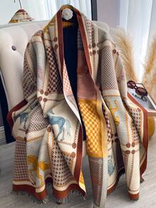 1pc Houndstooth & Horse Pattern Jacquard Knit Scarf, High-Quality Warm Scarf For Women, Suitable For Air-Conditioned Rooms, Fashion Versatile Neck Warmer For Autumn/Winter Women Winter Scarves For Dress - Multicolor - View 11