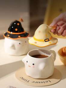 1 件陶瓷可爱幽灵杯带盖，独特新奇杯子，送给女性的礼物