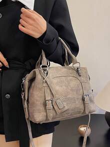 New Vintage Casual Women Handbag, Boston Bag, Office Commute Tote Bag, Shoulder Crossbody Bag With Detachable Strap