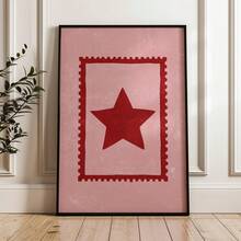 1 pieza Póster vintage con estampado de estrella rosa y roja sin marco, arte de pared en lienzo con estética minimalista y femenina, decoración moderna para dormitorio, apartamento, sala de estar, habitación, hogar
