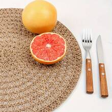 1/4/6/12pcs Bohemian Style Solid Color Woven Rope Round Placemats, Dining Table Decor, Home Party Decoration - Khaki - View 2