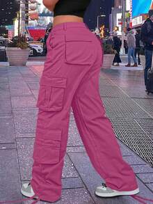 GILIPUR Spodnie cargo damskie, elastyczne, z wieloma kieszeniami, swobodne, w stylu Y2K, czarne, luźne, powrót do szkoły, styl uliczny z lat 2000., jesienne stylizacje w stylu vintage, stroje na wyjścia - Różowy - Zobacz 10