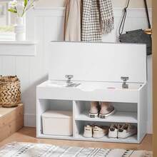 SoBuy FSR45-HG, Hallway Shoe Rack Shoe Cabinet Shoe Bench With Lift Up Bench Top And Seat Cushion, White