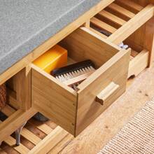 SoBuy FSR75-N, Bamboo 2 Tiers Shoe Rack Shoe Bench With Seat Cushion, Hallway Shoe Storage Bench Organizer With Drawer