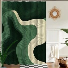 Bộ rèm phòng tắm chủ đề gợn sóng xanh lá cây 1 chiếc, rèm tắm trang trí phòng tắm, rèm cửa thời trang - Nhiều màu - Xem 4