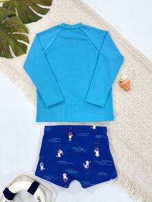 Boys' Beach Set UV 50+ Sun Protection Swimming Pool Top + Children's Lined Trunks - 藍色海鷗 - 查看 3