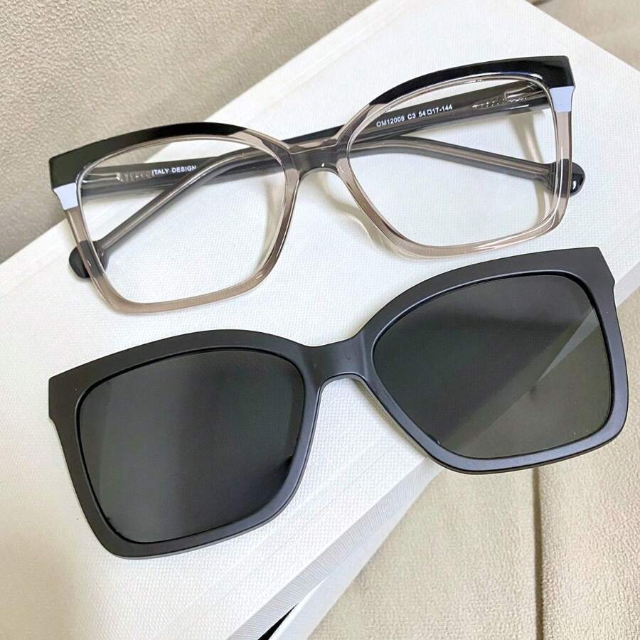 CLIPON Prescription Glasses Frame, Women's Glasses, 2 In 1 Frame, Square Model, TR90 Material, Style, Lightweight - 顏色3 - 查看 1