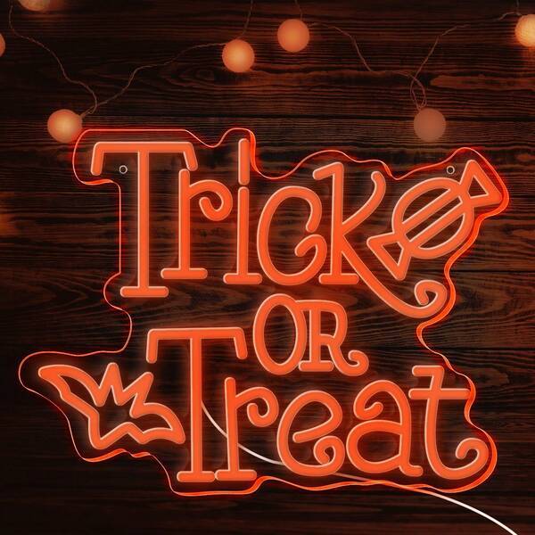 Happy Halloween Trick Or Treat LED Neon Sign - USB Powered, Dimmable Wall Decor, Suitable For Party And Home, Great For Bedroom, Living Room Halloween Decoration Room Decor Halloween Garden Decor For Gift Fairy Holiday Decor Festival Decor