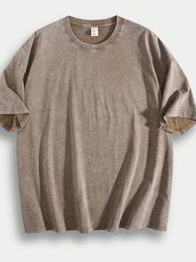 230g Thick Unisex Washed Vintage Oversized T-Shirt Street Hip Hop Punk Harajuku Casual Cotton Shorts DG004 - 棕色 - 查看 1