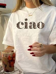 Camiseta Mujer Manga Corta Grafico Ciao Animal Print Cuello Redondo Estilo Moderno Casual - Blanco - Ver 1