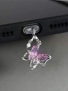 1 件全新蝴蝶珍珠防尘塞，仿珍珠和钻石装饰，渐变色蝴蝶手机防尘塞，手机防尘塞配件 - 彩色 - 查看 11