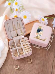 1pc Floral Rose Initial Jewelry Box, A-Z PU Leather White Portable Travel Jewelry Box, Black Jewelry Storage Box, Pink Mini Portable Zipper Jewelry Box, Necklace, Ring Pendant, Bracelet, Earring Storage Box, Jewelry Packaging Box, Suitable For Mother's Gift, Wedding Gift, Bridesmaid Gift, Anniversary Gift, Christmas Gift And Girlfriend's Boutique Gift. - Multicolor - View 34