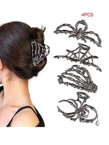 2pcs/1pc Unique Creative Dark Metal Skull Hair Clips,Punk Street Style Hair Claw Barrettes,Fashion Versatile Hair Accessories - Multicolor - View 15