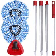 Spin Mop Head, Base, Handle Replacement For  Microfiber Spin Mops, 2 Microfiber Mop Refills, 1 Triangle Head Cover And 30-58in Handle Set Combo (White(1 Tank System)) - 藍色(雙罐系統) - 查看 1