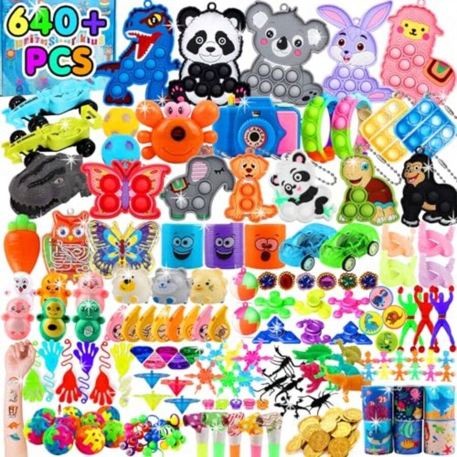 Kiss Monkey 640 PCS Prize Treasure Box Toys For Classroom Party Favors For Fidget Toys Bulk Goodie Bags Stuffers For Birthday Gifts Pinata Stuffers Carnival Prizes - như hình ảnh - Xem 1