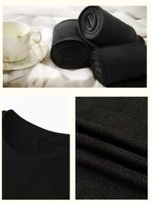 1 件秋冬保暖内衬圆领长袖女式修身休闲运动瑜伽分层上衣 - 黑色 - 查看 6