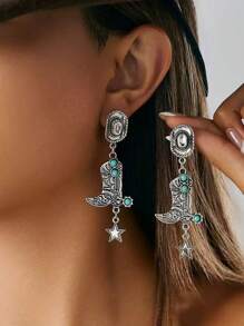 1 par de pendientes con colgante de bota de vaquero vintage al estilo occidental para uso diario de vaquera, accesorios divertidos para las orejas como regalo