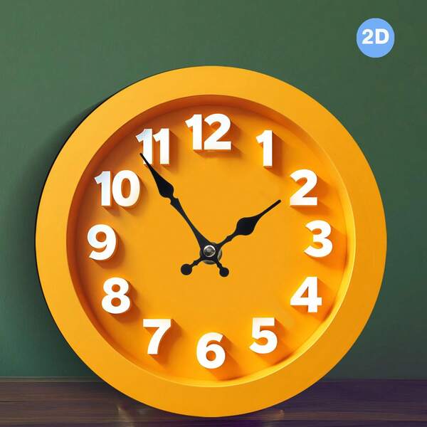 Bright Yellow And Blue Clock 2D Flat Modern Circular Wooden Wall Clock - Silent, Non-Ticking Display, Battery-Powered, Quartz Movement, Ideal Choice For Living Room, Bedroom, Kitchen And Office Decoration (Excluding AA Battery), Clock Wall Decoration