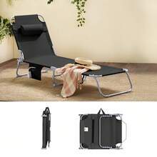 SoBuy OGS35x2 Set Of 2 Garden Loungers With Bag And Pillow, Airy Folding Sun Lounger For Gardens, Courtyards, Beaches, Balconies, 120 Kg Load Capacity, Two Chairs, W X H X D Approx. 191 X 19 X 56 Cm - Black - View 7