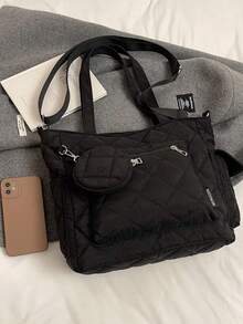 Túi xách đeo vai màu trơn dung tích lớn thời trang thiết kế may quai đôi, nhẹ và di động, ví nữ, túi tote kết hợp hai trong một, túi vải phong cách đại học, túi xách thường ngày cho nữ, rất thích hợp cho du lịch ngoài trời mùa hè, du lịch và các dịp khác ba lô không thể thiếu - Xem 7