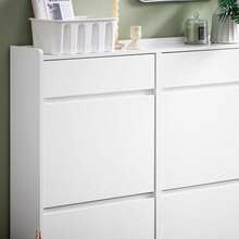 SoBuy Shoe Cabinet Shoe Rack Shoe Storage Cupboard With 4 Flip-Drawers And 2 Pull Out Drawers White W98 X D19 X H95cm FSR169-W - White - View 9