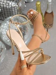 女士新款时尚性感方头细高跟鞋，香槟色，镶嵌闪亮水钻，优雅适合正式场合、派对、约会之夜、春夏装扮 - 香檳色 - 查看 2