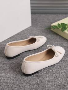 European & American Fashion Ballet Flats For Women, Woven Bow Round Toe Soft Leather Soft Sole Comfortable Slip-On Shoes