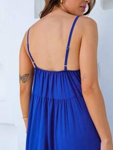 Women's Long Viscose Dress With Adjustable Straps - 寶藍色 - 查看 4