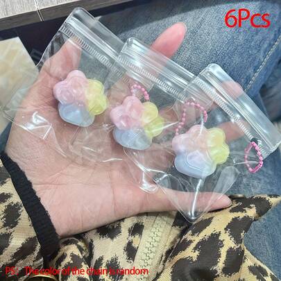 6pcs Rainbow Mini Tri-Color Cat Paw Squeeze Toys - Soft TPR Material, Beaded Chain Design, Easter Party Gifts, Children's Sensory Toys, Gentle Polyurethane Material, Fun & Creative Design (Random Chain Color)