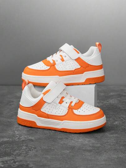 1 Pair Kids' Casual Shoes With Leather Surface, Colorblock Design, 3D Printed Pattern, Non-Slip , Suitable For Indoor/Outdoor, Running, Fashion Children Sneakers, Multiple Colors Available