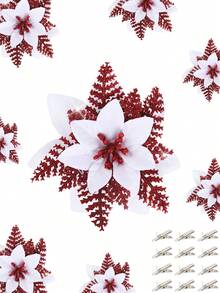 6/12/18PCS 5.12Inch Christmas Flower Decoration Snowflake Petals Sparkling Suitable For Christmas Tree Wreath New Year Weddings And Parties Home Decor Christmas Decorations Room Decor Winter
