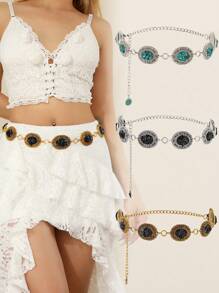 1pc Plus Size Fashion Waist Chain, Retro Boho Chic Floral Retro Patterned Waist Belt, Accessory For Dresses, Suits, Jeans, Suitable For Daily, Party, Vacation, Gift For Friends, Mothers, Girlfriends, Birthdays, Valentine's Day Summer School Fall, Autumn, Halloween