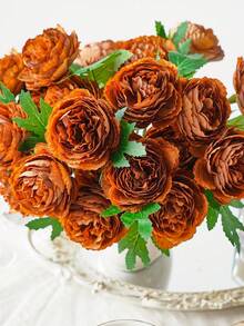 12/20 件仿真牡丹花假牡丹花茎仿牡丹花散装逼真牡丹插花秋季装饰婚礼装饰派对家居餐桌中心装饰 - 咖啡棕 - 查看 7