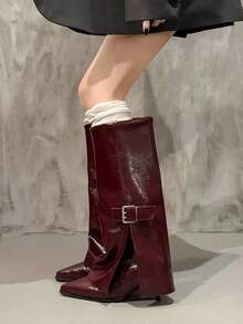 2025 Autumn/Winter New Pointed Toe Thigh High Boots For Women, European & American Style Slim Heel High Boots,Knee High Boots - Red - View 6