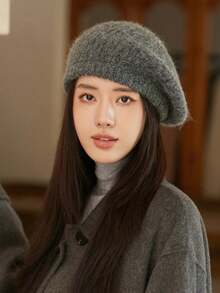 1 Berretto basco di lana soffice per donna, in tinta unita, adatto per l'uso quotidiano in autunno e inverno, lavabile a mano ma non in lavatrice